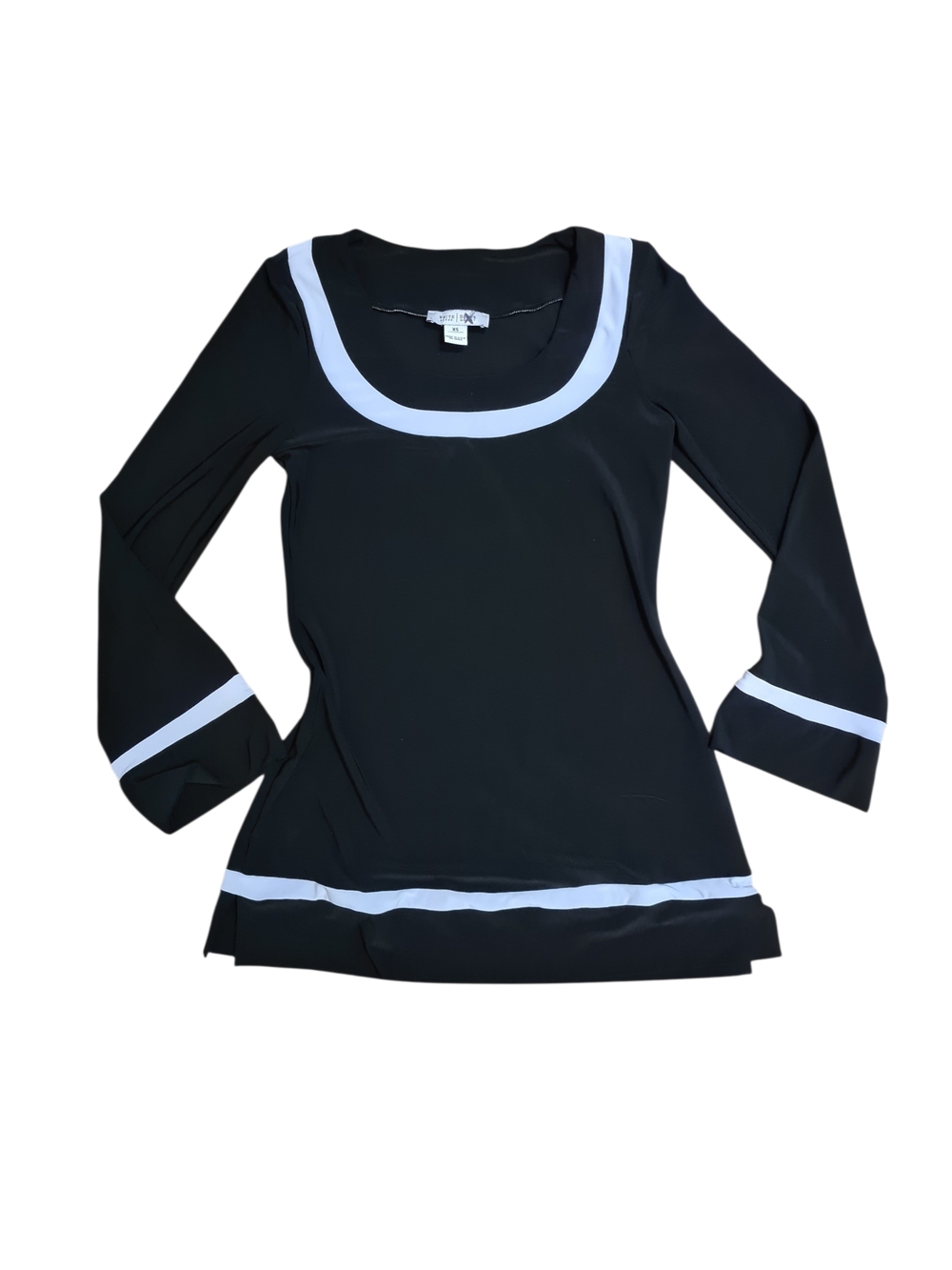 White House Black Market Black Long Sleeve Tunic with White Trim
